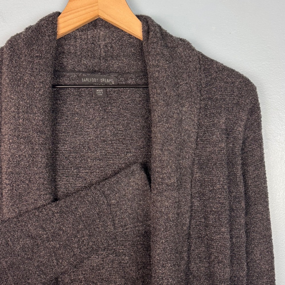 Barefoot Dreams CozyChic Lite Women's XS/S Gray Knit Shawl Neck Open Cardigan